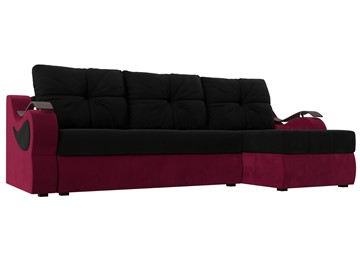 Угловой диван с оттоманкой Меркурий, Черный/Бордовый (микровельвет) в Екатеринбурге