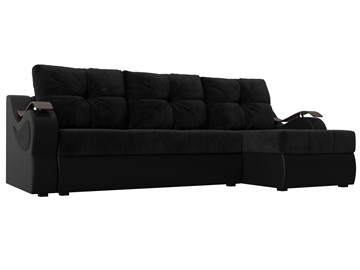 Угловой диван с оттоманкой Меркурий, Черный/Черный (велюр/экокожа) в Первоуральске