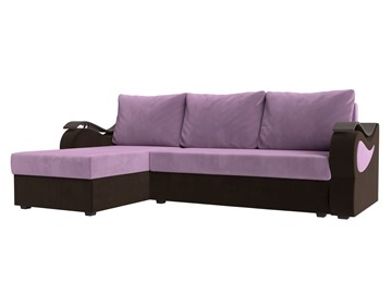 Угловой диван с оттоманкой Меркурий Лайт, Сиреневый/Коричневый (микровельвет) в Ревде