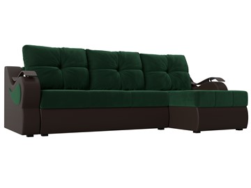 Угловой диван с оттоманкой Меркурий, Зеленый/Коричневый (велюр/экокожа) в Первоуральске