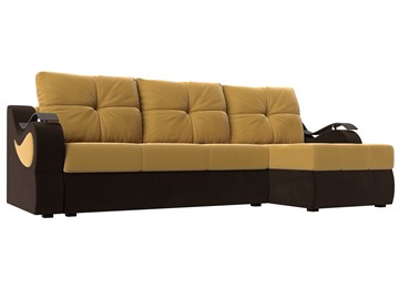 Угловой раскладной диван Меркурий, Желтый/Коричневый (микровельвет) в Кушве