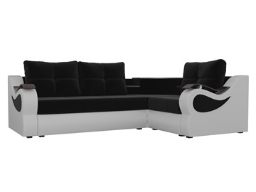 Угловой раскладной диван Митчелл, Черный/Белый (микровельвет/экокожа) в Ревде