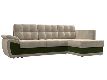 Угловой раскладной диван Нэстор прайм, Бежевый/Зеленый (микровельвет) в Кушве