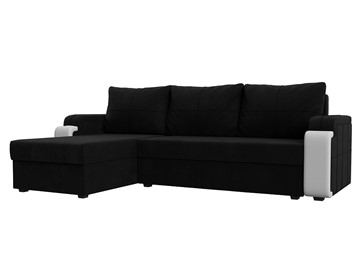 Угловой диван с оттоманкой Николь лайт, Черный/Белый (микровельвет/экокожа) в Кушве