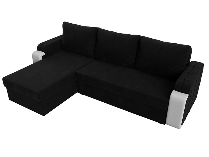 Угловой диван с оттоманкой Николь лайт, Черный/Белый (микровельвет/экокожа) в Ревде - изображение 4