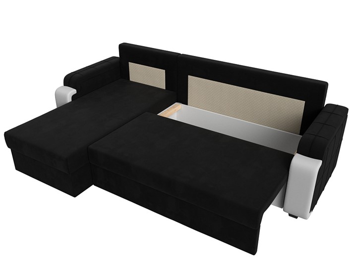 Угловой диван с оттоманкой Николь лайт, Черный/Белый (микровельвет/экокожа) в Ревде - изображение 5