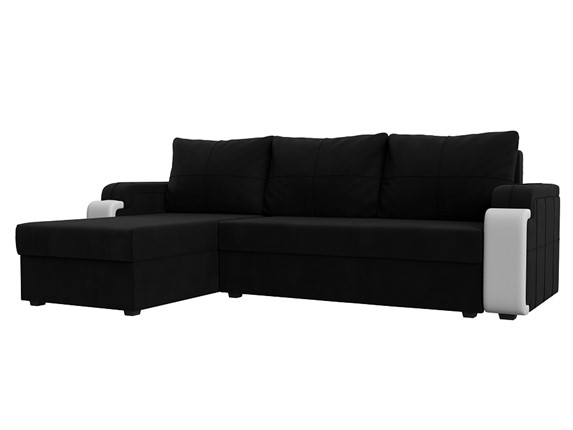 Угловой диван с оттоманкой Николь лайт, Черный/Белый (микровельвет/экокожа) в Ревде - изображение