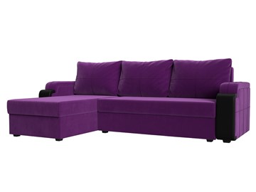 Угловой диван с оттоманкой Николь лайт, Фиолетовый/Черный (микровельвет/экокожа) в Екатеринбурге