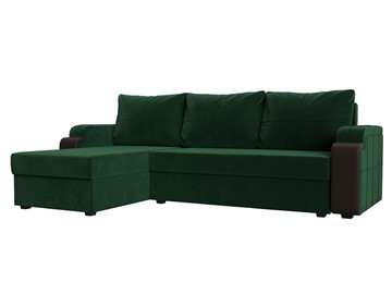 Угловой диван с оттоманкой Николь лайт, Зеленый/Коричневый (велюр/экокожа) в Полевском