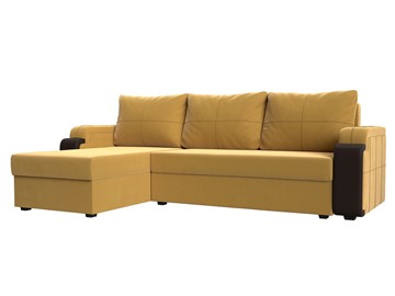 Угловой раскладной диван Николь лайт, Желтый/Коричневый (микровельвет/экокожа) в Асбесте
