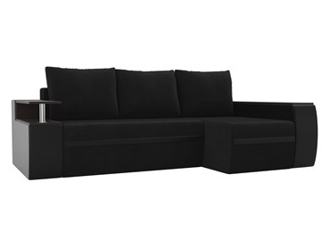 Угловой диван с оттоманкой Ричмонд, Черный/Черный (велюр/экокожа) в Ревде