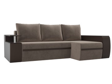 Угловой диван с оттоманкой Ричмонд, Коричневый/Коричневый (велюр/экокожа) в Ревде