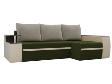Угловой диван с оттоманкой Ричмонд, Зеленый/Бежевый/Бежевый (микровельвет/экокожа) в Ревде