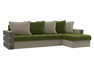 Угловой раскладной диван Венеция, Зеленый/Бежевый (микровельвет) в Первоуральске