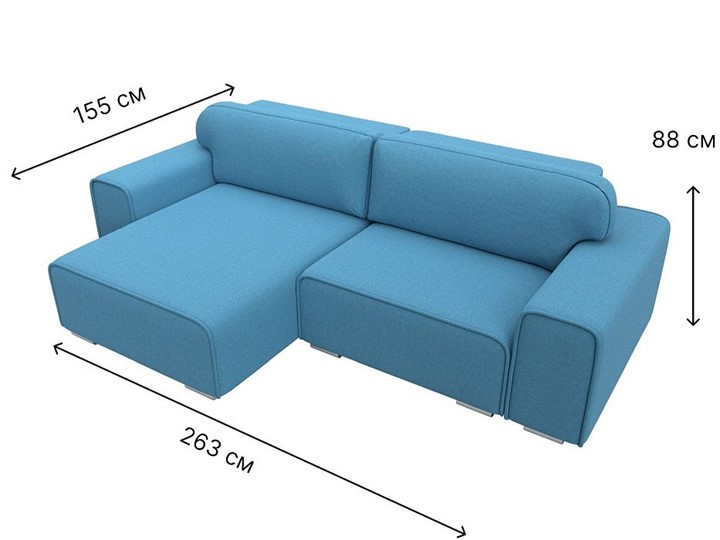 Угловой диван с оттоманкой Лига-029, Амур голубой (Рогожка) в Ревде - изображение 8