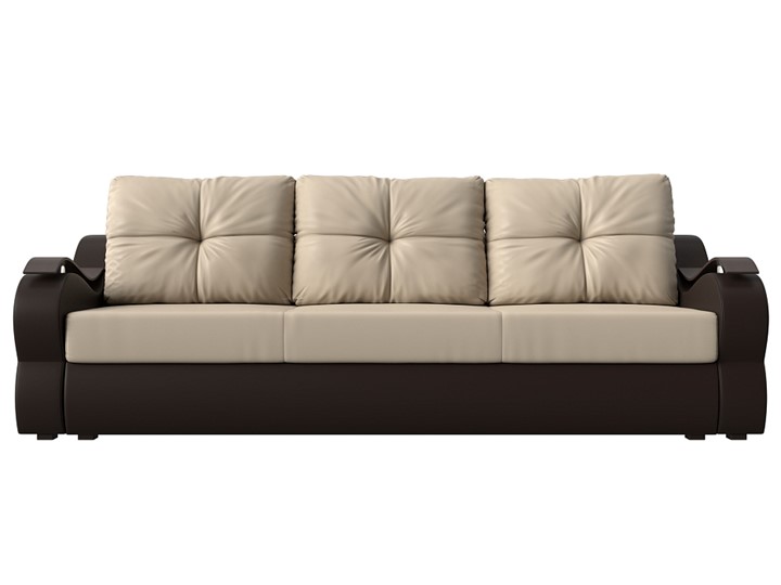 Прямой диван Меркурий еврокнижка, Бежевый/коричневый (экокожа) в Первоуральске - изображение 1
