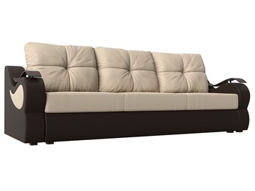 Прямой диван Меркурий еврокнижка, Бежевый/коричневый (экокожа) в Екатеринбурге