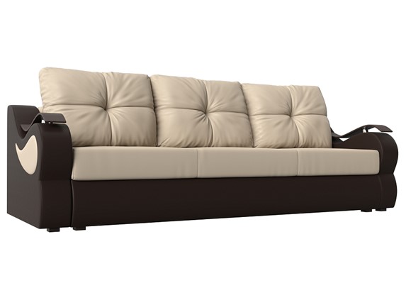 Прямой диван Меркурий еврокнижка, Бежевый/коричневый (экокожа) в Екатеринбурге - изображение