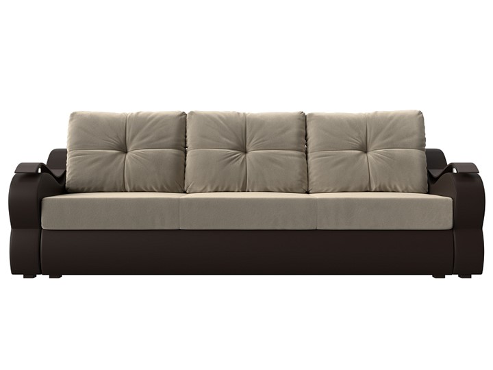 Прямой диван Меркурий еврокнижка, Бежевый/коричневый (вельвет/экокожа) в Первоуральске - изображение 1
