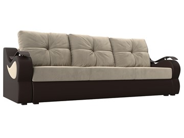 Прямой диван Меркурий еврокнижка, Бежевый/коричневый (вельвет/экокожа) в Богдановиче