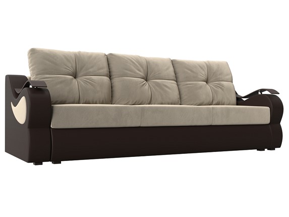 Прямой диван Меркурий еврокнижка, Бежевый/коричневый (вельвет/экокожа) в Первоуральске - изображение