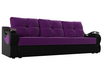 Прямой диван Меркурий еврокнижка, фиолетовый/черный (вельвет/экокожа) в Первоуральске