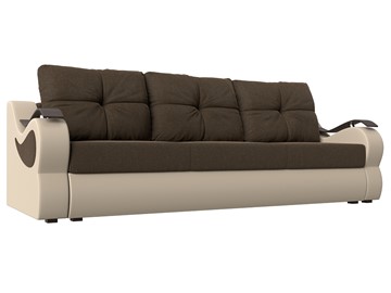Прямой диван Меркурий еврокнижка, Коричневый/бежевый (рогожка/экокожа) в Ревде