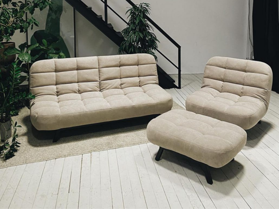 Комплект мебели Абри цвет бежевый диван + кресло +пуф пора металл в Полевском - изображение