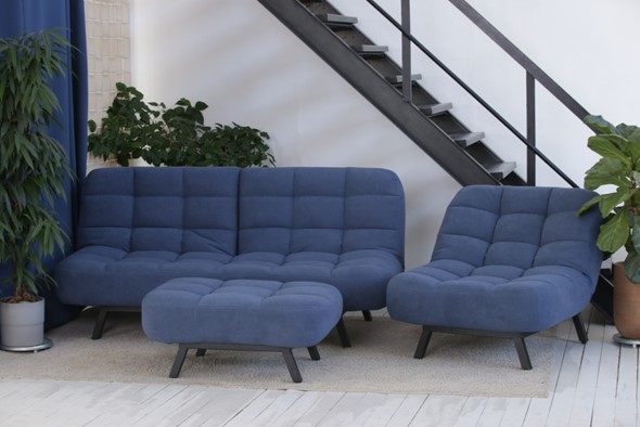 Комплект мебели Абри цвет синий диван+ кресло +пуф пора металл в Каменске-Уральском - изображение