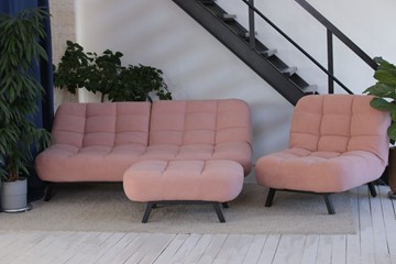 Комплект мебели Абри розовый кресло + диван + пуф опора металл в Каменске-Уральском