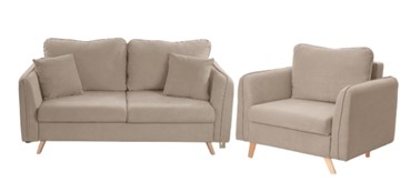 Комплект мебели Бертон бежевый диван+ кресло в Ревде
