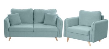 Комплект мебели Бертон голубой диван+ кресло в Ревде