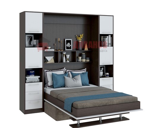 Кровать-шкаф с диваном Бела 1, с полкой ножкой, 1600х2000, венге/белый в Первоуральске - изображение