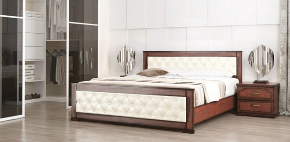 Кровать двуспальная Стиль 2, 160х200, кожзам, с основанием в Екатеринбурге - изображение