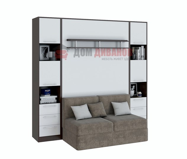 Кровать-шкаф с диваном Бела 1, с полкой ножкой, 1200х2000, венге/белый в Тавде - изображение 1