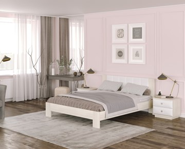 Спальная кровать Soft 140x200, Дуб Шамони с экокожей белой в Первоуральске