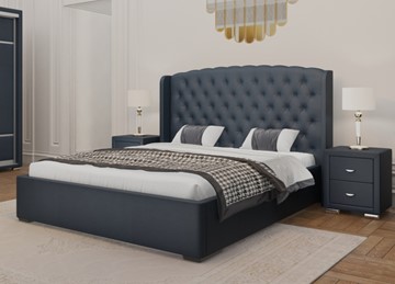 Кровать 2-х спальная Dario Classic Lite 140x200, Экокожа (Темно-синий) в Ревде