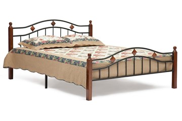 Кровать 2-спальная AT-126 дерево гевея/металл, 160*200 см (Queen bed), красный дуб/черный в Полевском