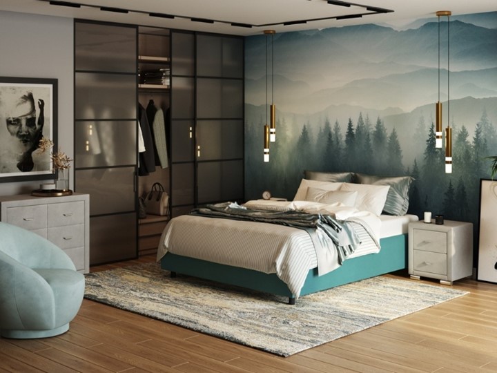 Двуспальная кровать Como (Veda) Base 1 140x200, Велюр (Forest 562 Голубой) в Екатеринбурге - изображение 1