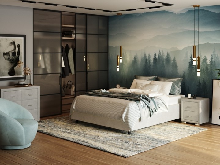 Спальная кровать Como (Veda) Base 1 140x200, Велюр (Лофти Лён) в Екатеринбурге - изображение 1
