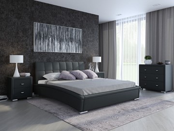 Кровать 2-х спальная Corso-1L 140x200, Экокожа (Черный) в Екатеринбурге