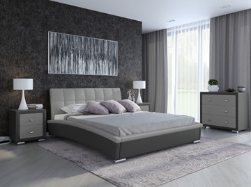 Спальная кровать Corso-1L 140x200, Экокожа (Темно-серый с серым) в Екатеринбурге