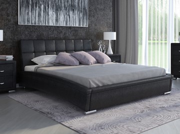Двуспальная кровать Corso-1L 160x200, Экокожа (Кайман черный) в Первоуральске