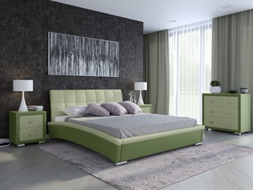 Кровать 2-х спальная Corso-1L 160x200, Экокожа (Олива и зеленое яблоко) в Екатеринбурге