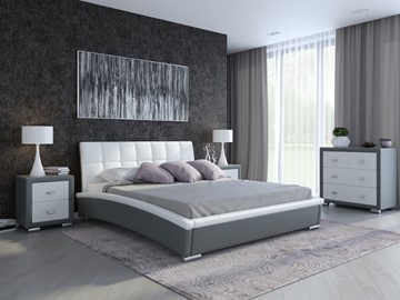 Кровать 2-спальная Corso-1L 160x200, Экокожа (Серый с белым) в Екатеринбурге