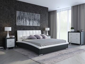 Кровать в спальню Corso-1L 180х200, Экокожа (Черный с белым) в Екатеринбурге