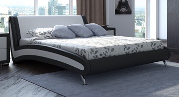 Кровать в спальню Corso-2 140х200, Экокожа (Черный с белым) в Ревде