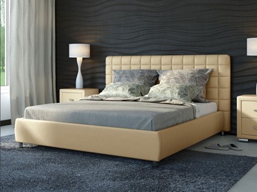 Спальная кровать Corso-3 200x200, Экокожа (Бежевый) в Первоуральске