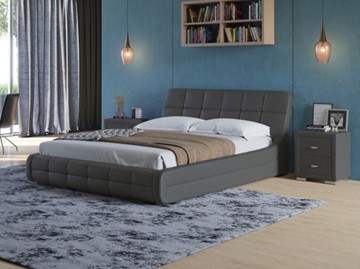 Кровать 2-спальная Corso-6 140x200, Экокожа (Темно-серый) в Кушве