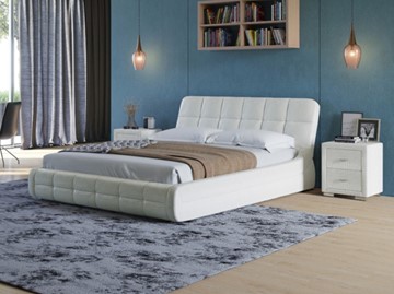 Кровать в спальню Corso-6 160х200, Экокожа (Кайман белый) в Первоуральске